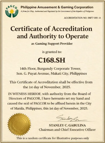 giấy chứng nhận hợp pháp C168 sh